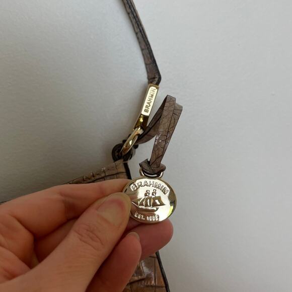 Brahmin Noelle Shoulder Bag in Bark Melbourne Croc Embossed Leather w/ Dust Bag - Picture 2 of 11